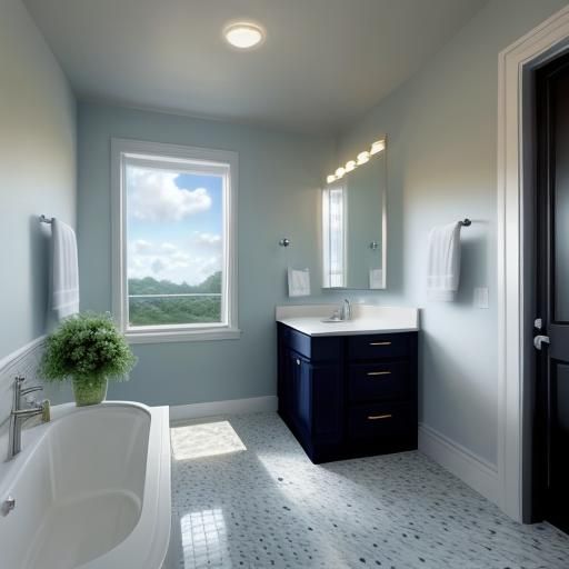 A bathroom with the night sky within it.