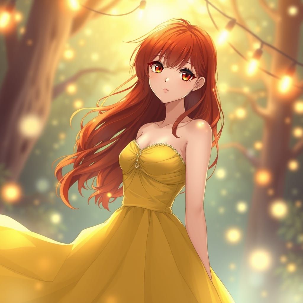 Dreamy Anime Goddess in Vibrant Yellow Prom Dress