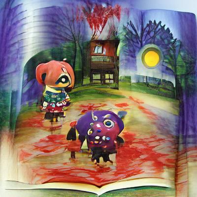 Animal Crossing Scary Demons Gory storybook illustration