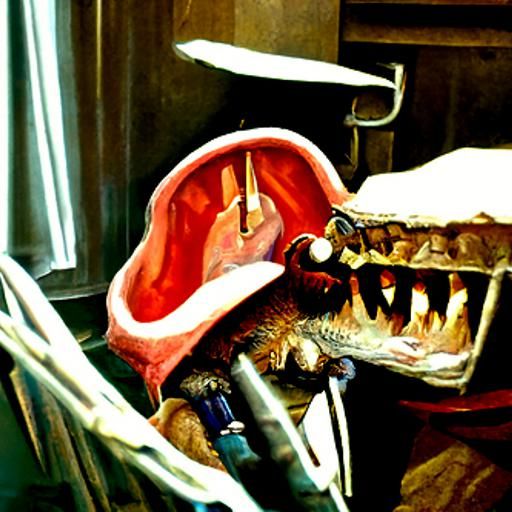 Kobold at the dentist getting a tooth extracted.