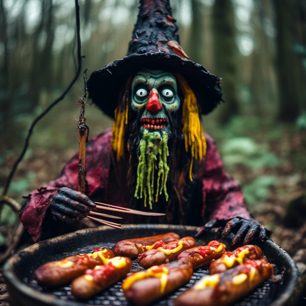 Hotdog Witch in a Food Horror Landscape