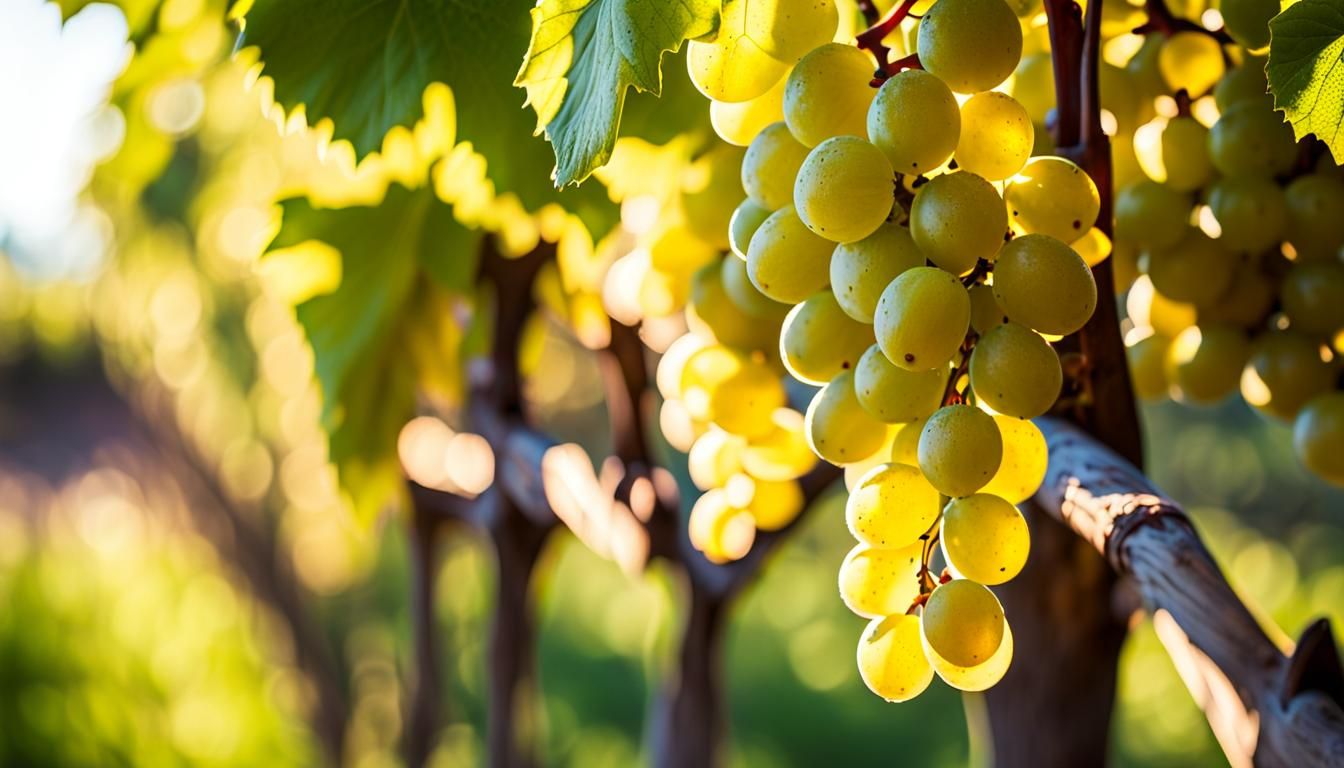 White grape vines at the sunlit winery