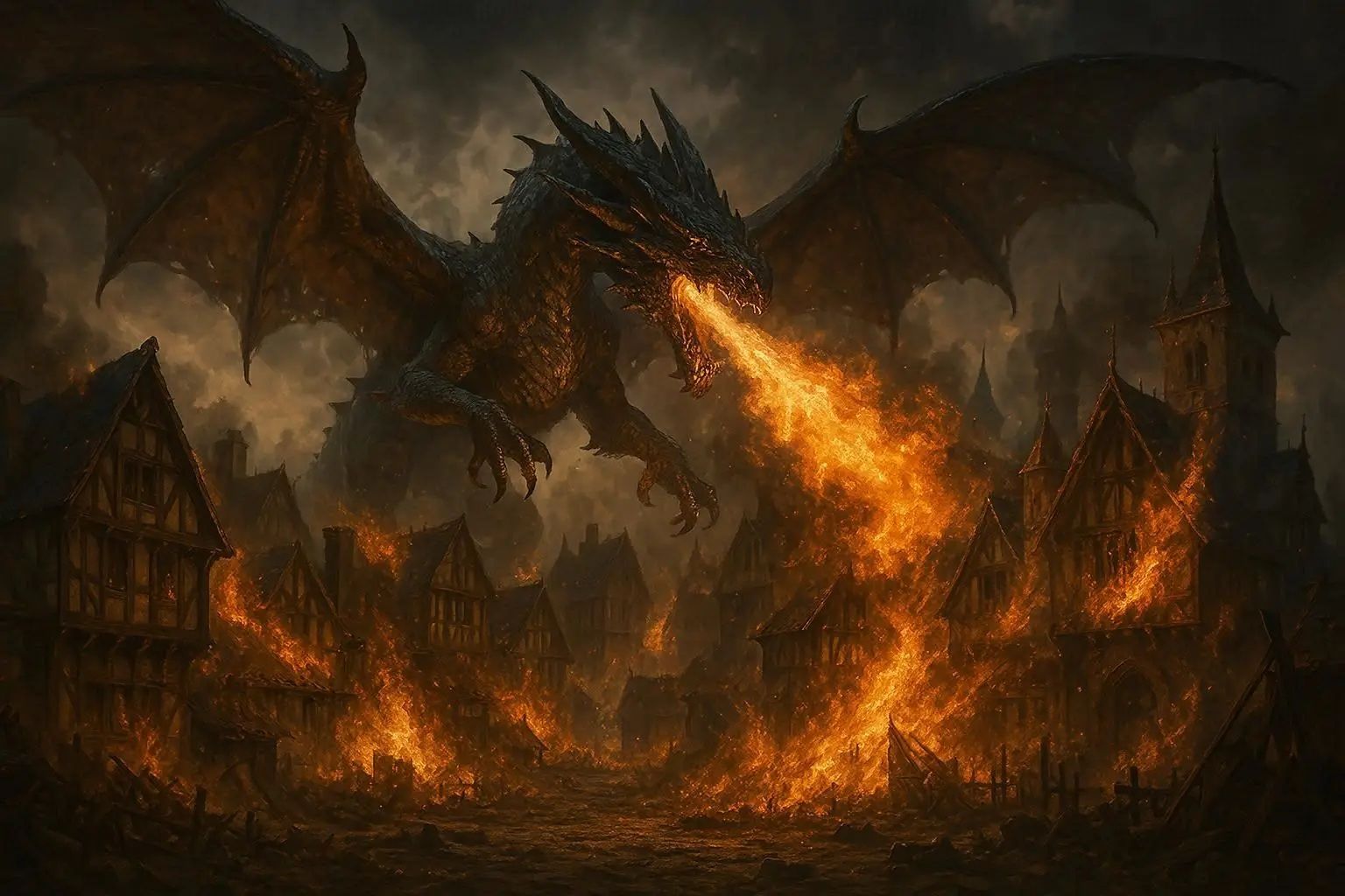 Dragon burning the village