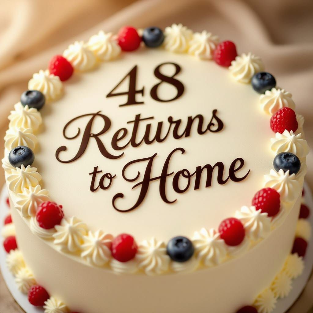 Photorealistic Whipped Cream Cake With "48 Returns"