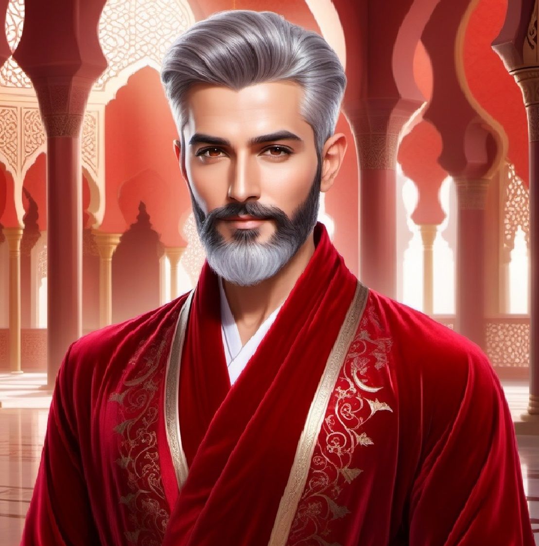 A handsome man with silver-grey hair and beard