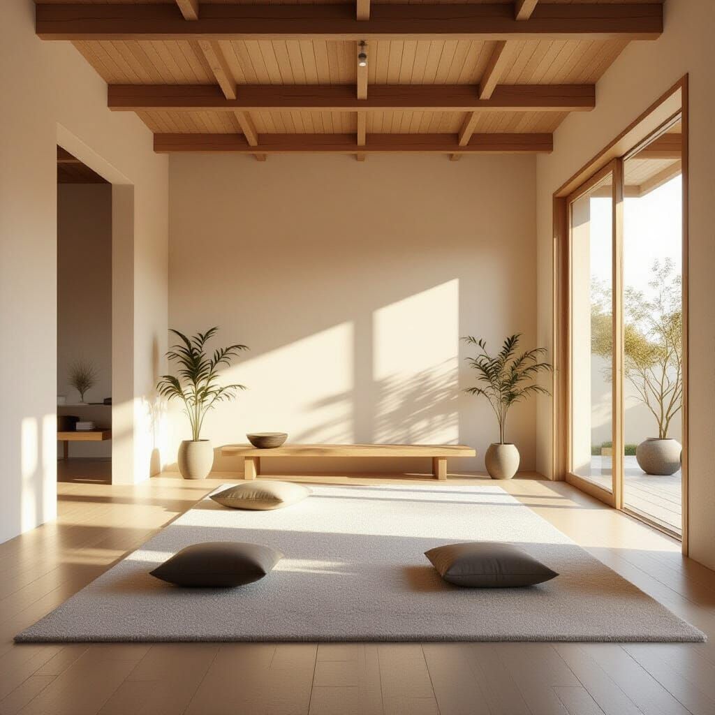 Photorealistic Zen House with Serene Sunlight
