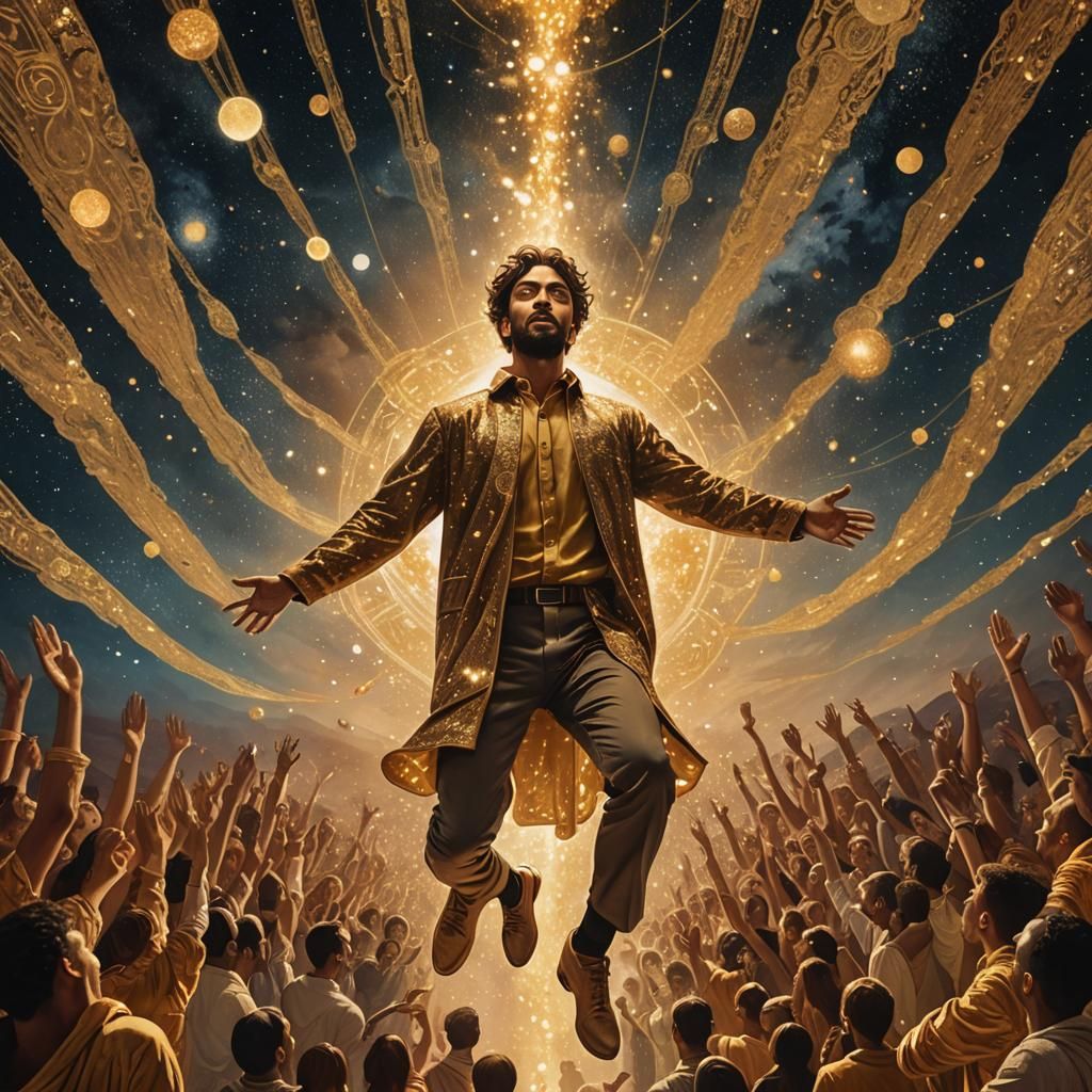 Man Floats with Golden Trail in Astral Illustration
