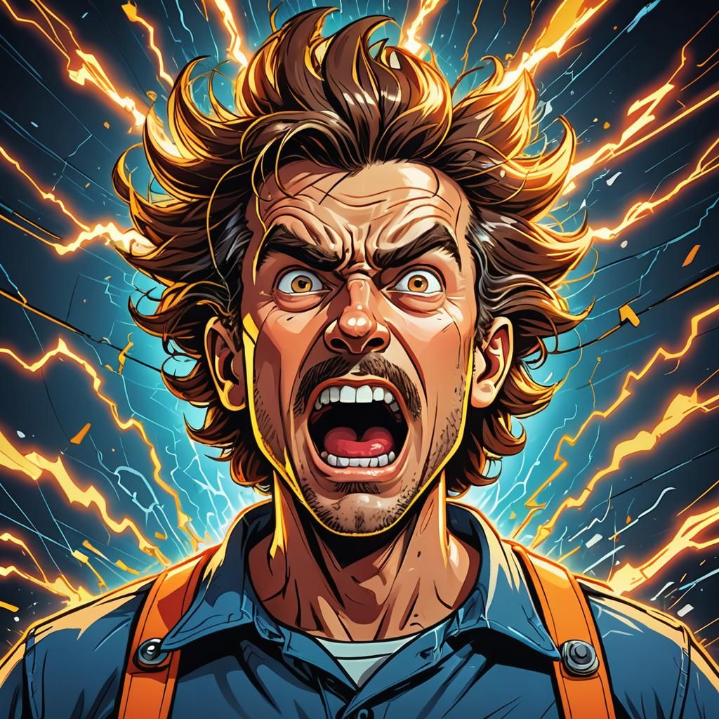Cartoon Electrician Shocked in Comical Style