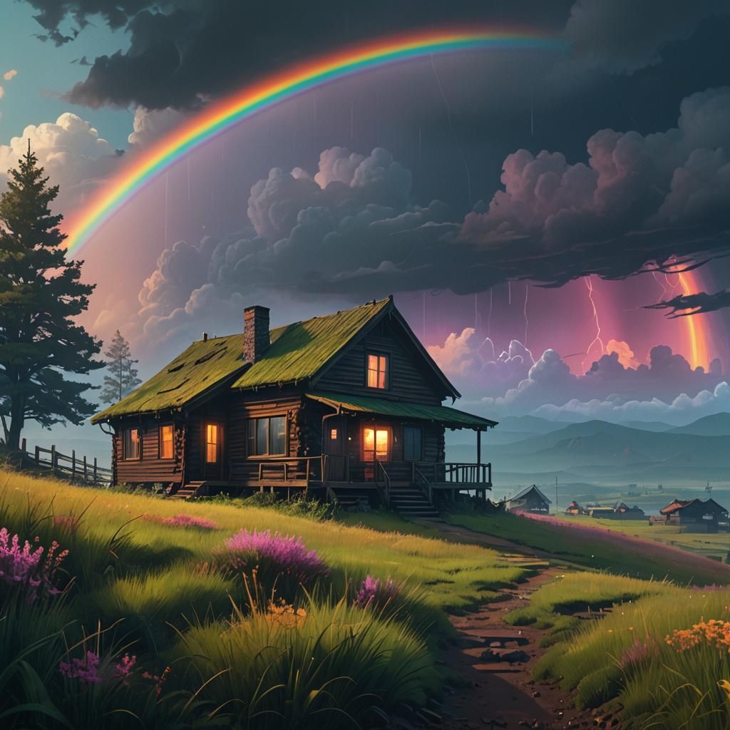 Cabin Retreat With A Rainbow (version 3)