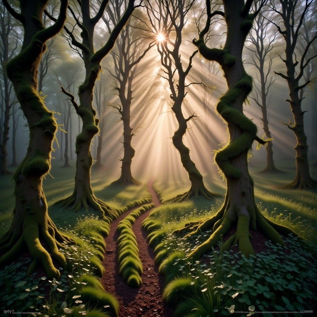 As the daylight fades, golden hues descend
Branches shedding weight, life's rhythm to mend
Frost begins to weave, lace upon the grass
Moment...