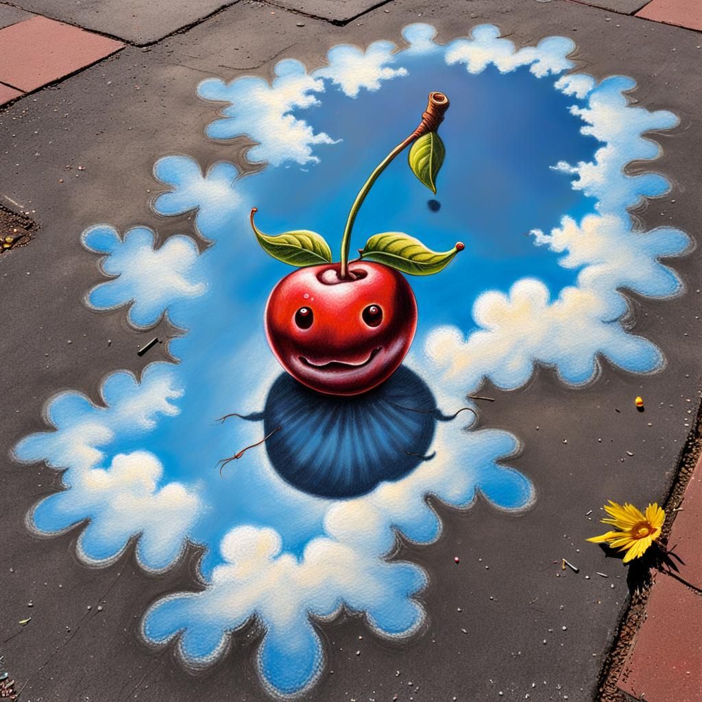 Cherry caricature chalk street art!