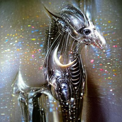 A beautifuly sparkling H. R. Giger unicorn