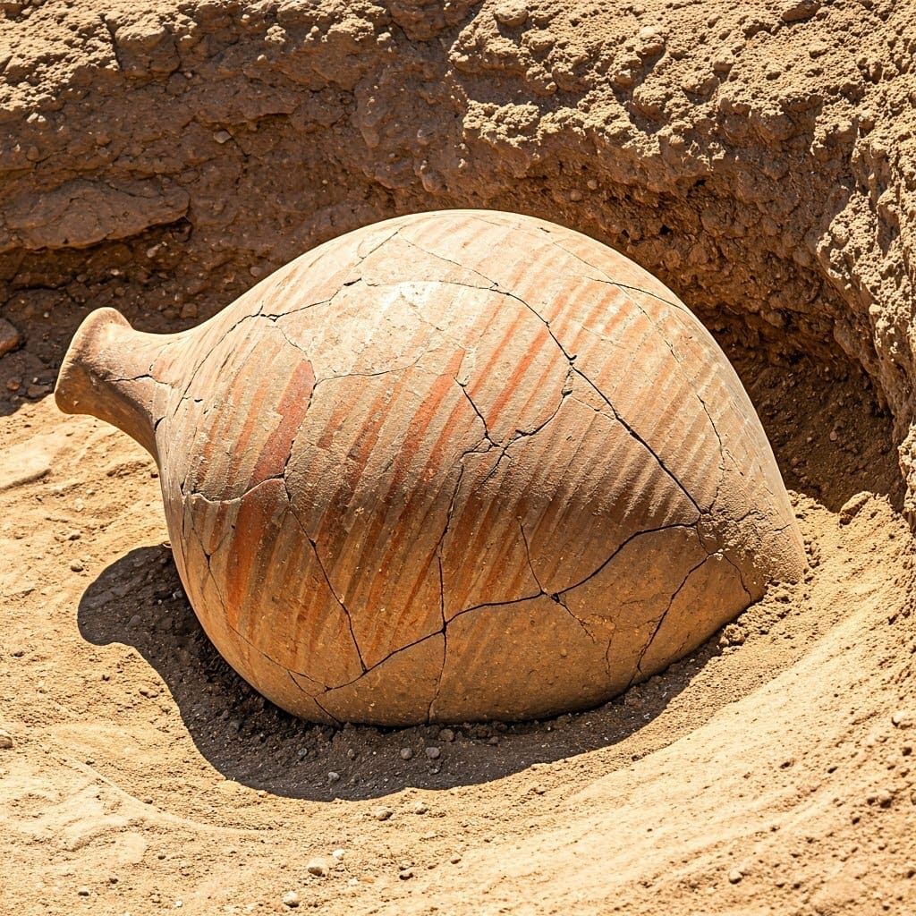 Ancient Oil Jar Reveal in Dusty Excavation Site, Classical A...