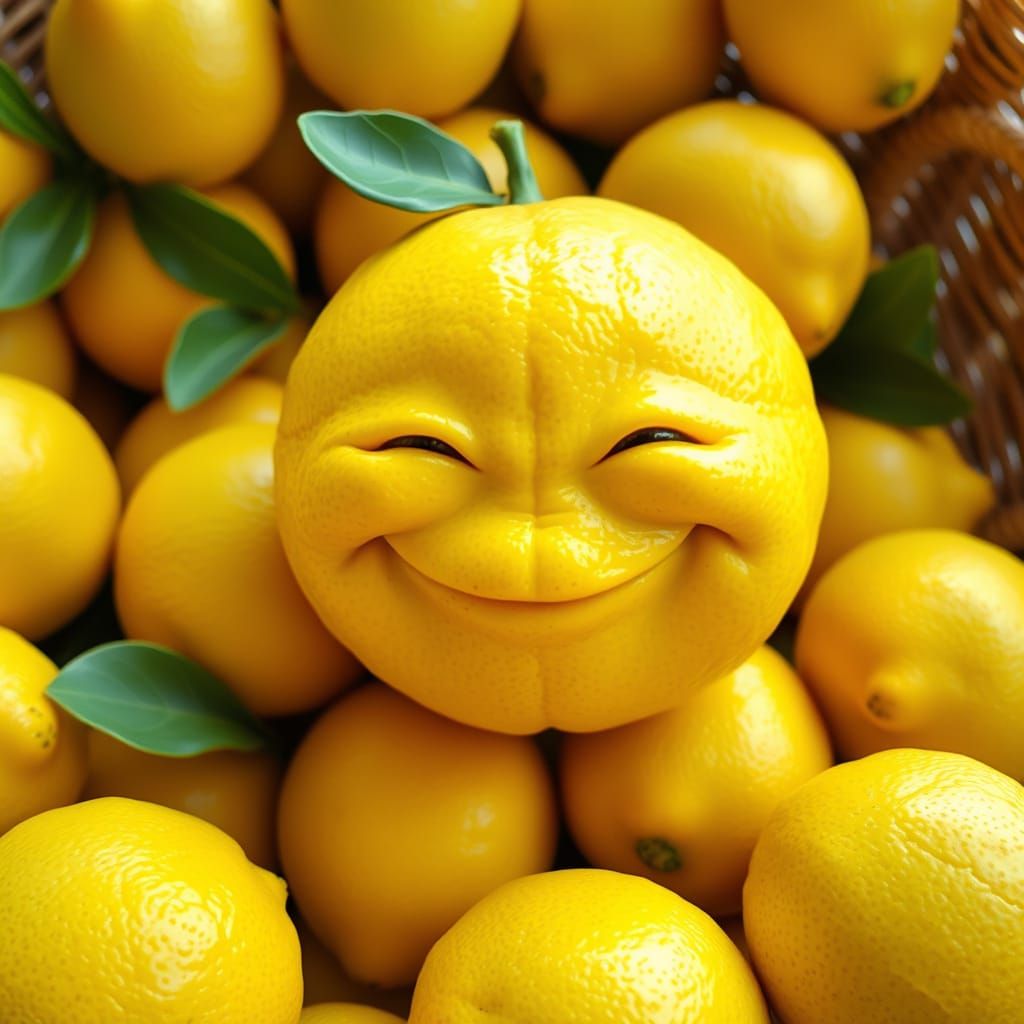A lemon with weird smiling human face  by @Medi