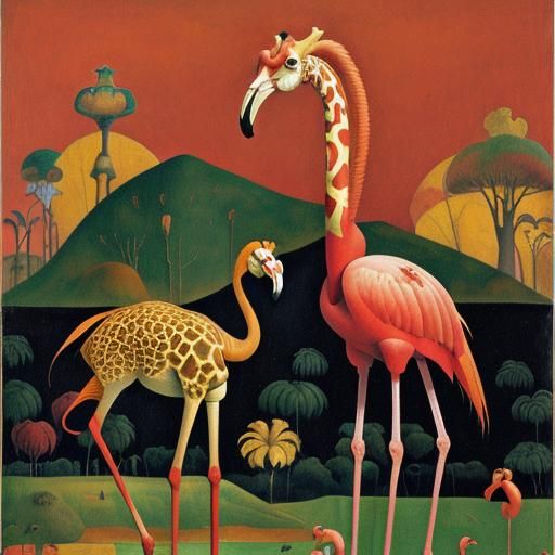 Mechanical flamingo with giraffe's neck 
Mecha by Jan van Ey...