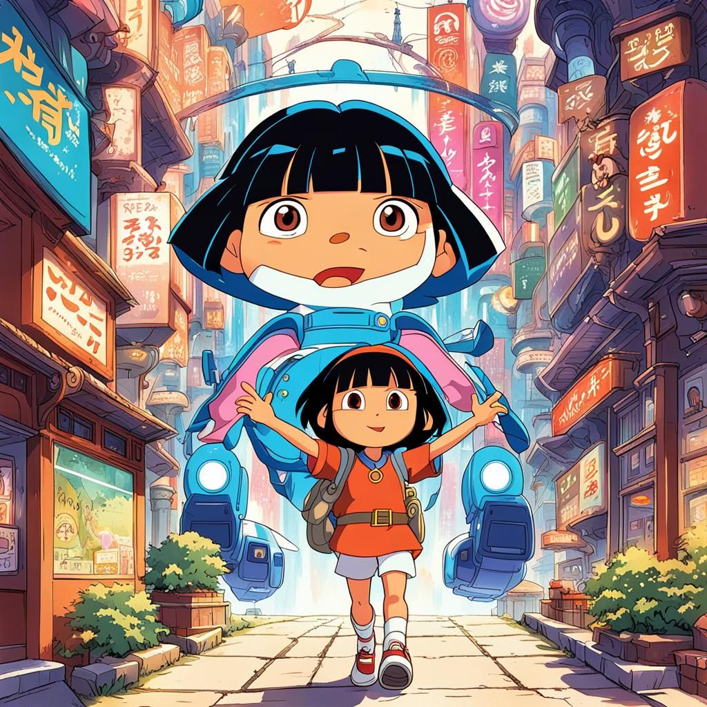 Dora the Explorer in Studio Ghibli Anime Style