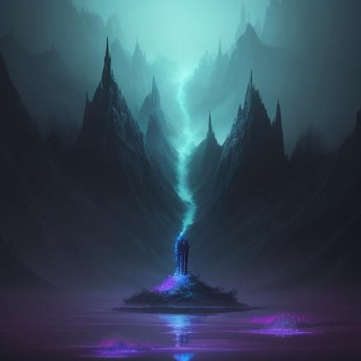 holographic elaborate realism vector illustration, misty lak...
