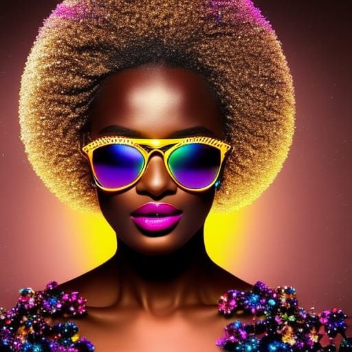 Glamorous Beauty Queen with Neon Flowers in Splash Art