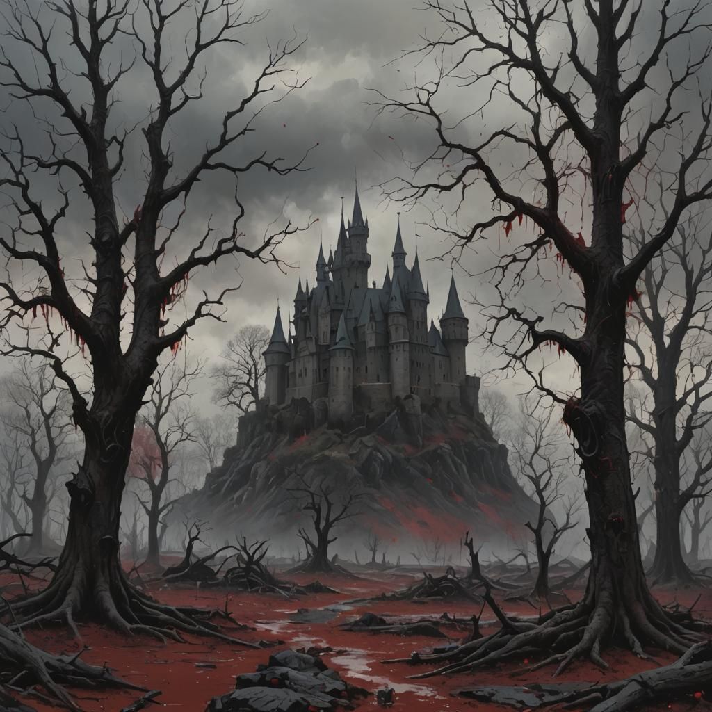 gloomy trees and a castle in the distance 2