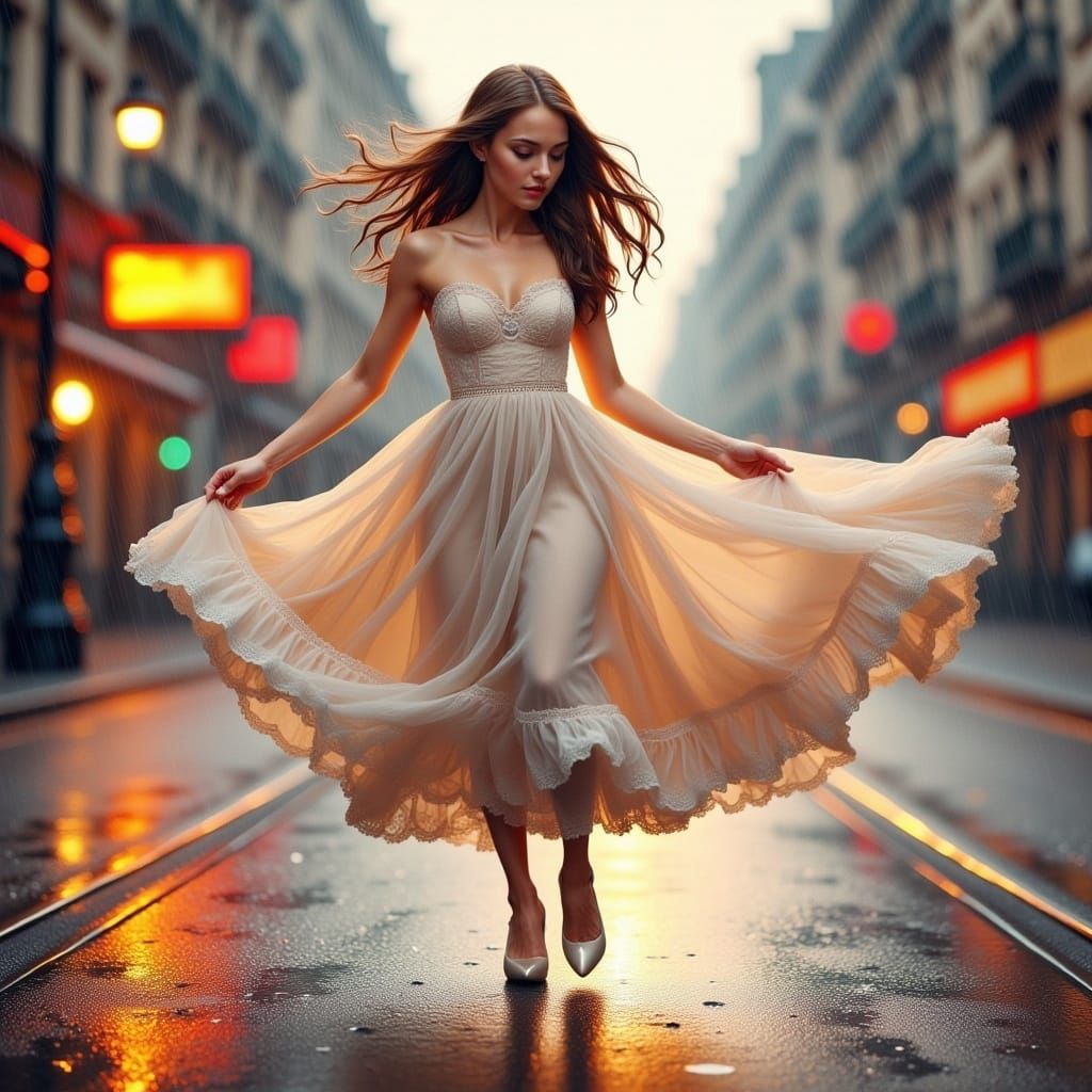 <lora:ultimate Dalle-3:1.0> A beautiful woman dancing in the rain watercolor