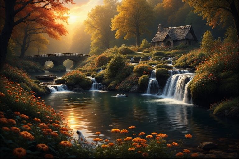 Autumn Cottage Landscape