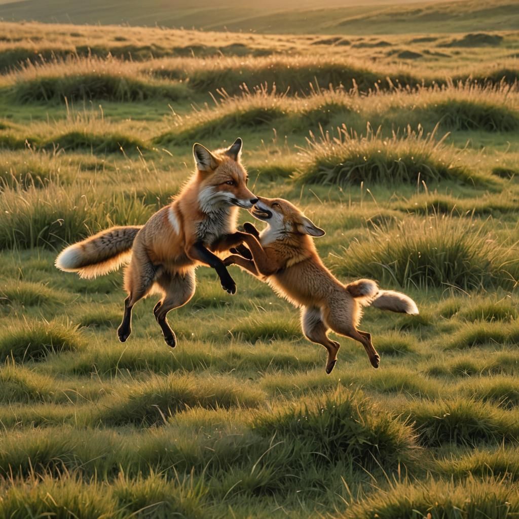 The Quick Red Fox jumps over the lazy brown dog, in a lush g...