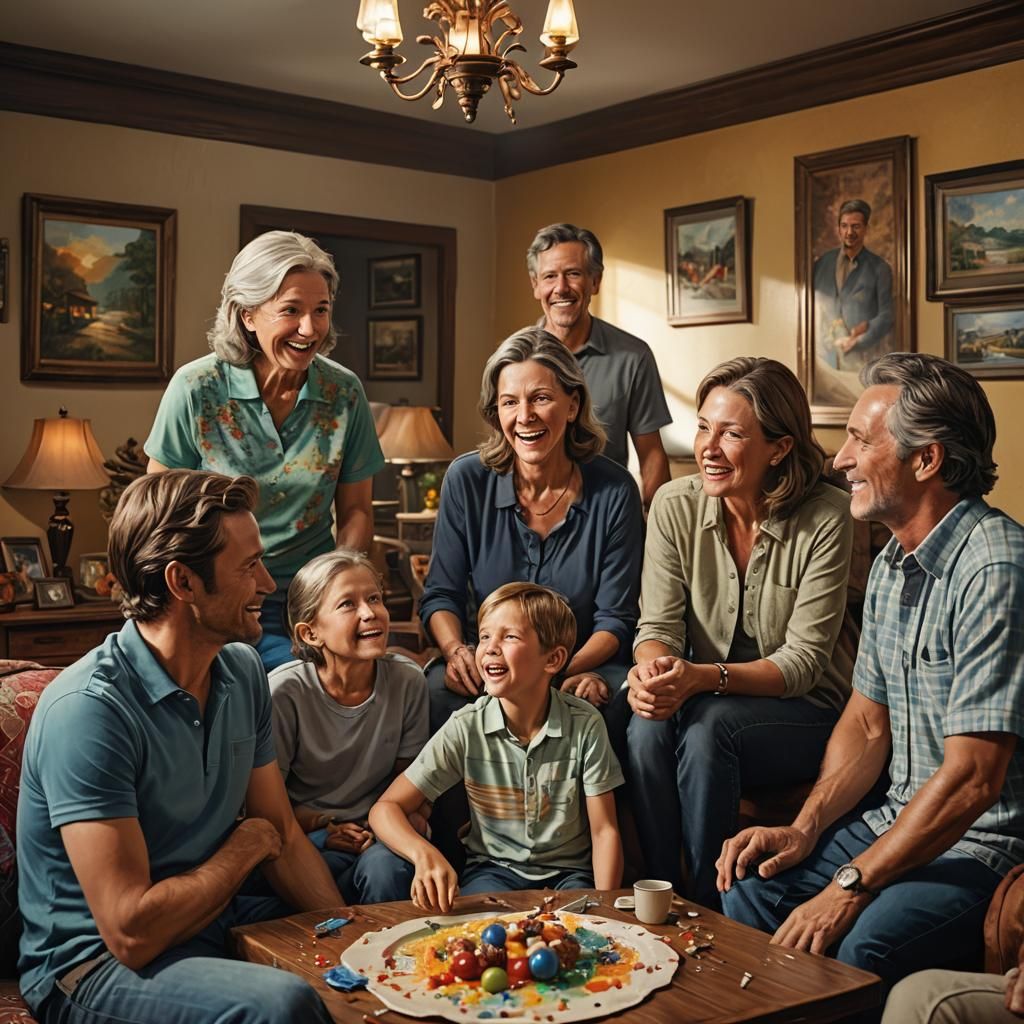 small family reunion inside home