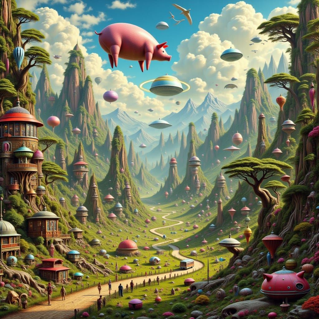 Surreal Pink Floyd-Inspired Oil Painting of Futuristic City ...