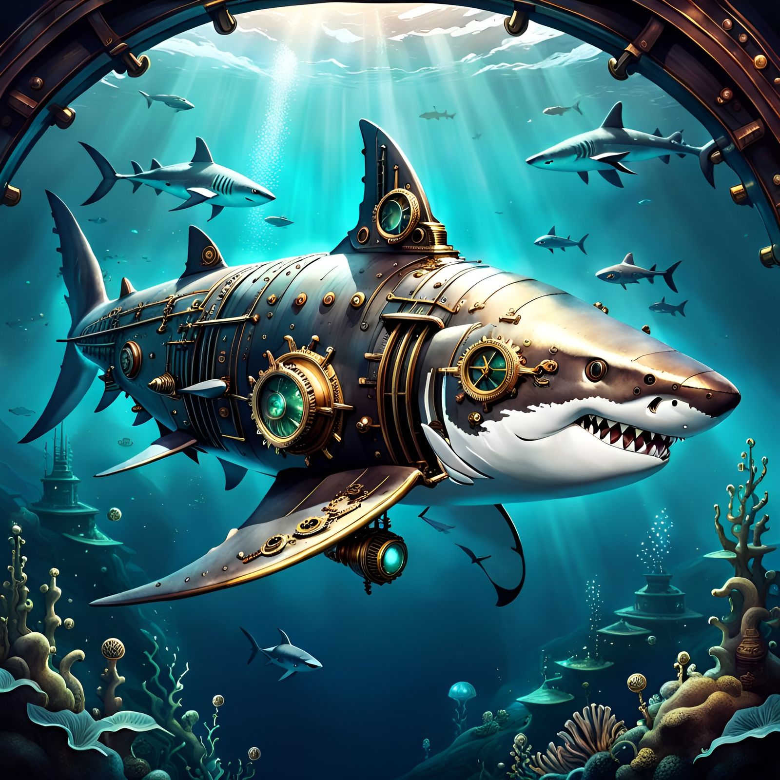 Steampunk Shark Automaton AI Generated Artwork NightCafe Creator