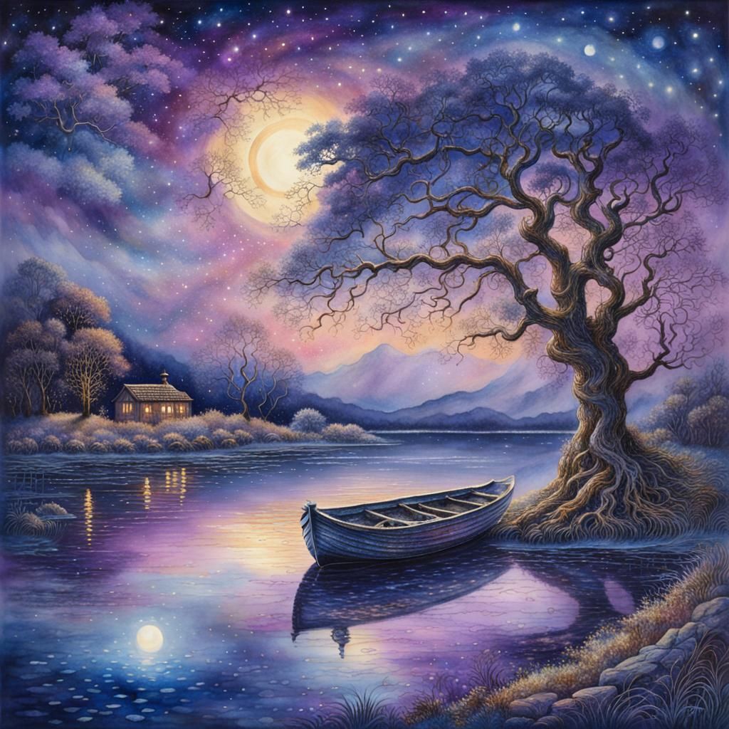 watercolour painting of a tranquil evening scene  by @Angelika