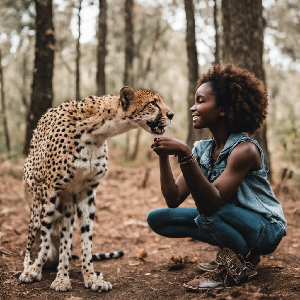 Black Girl Petting a Cheetah out in the wilderness - AI Generated ...