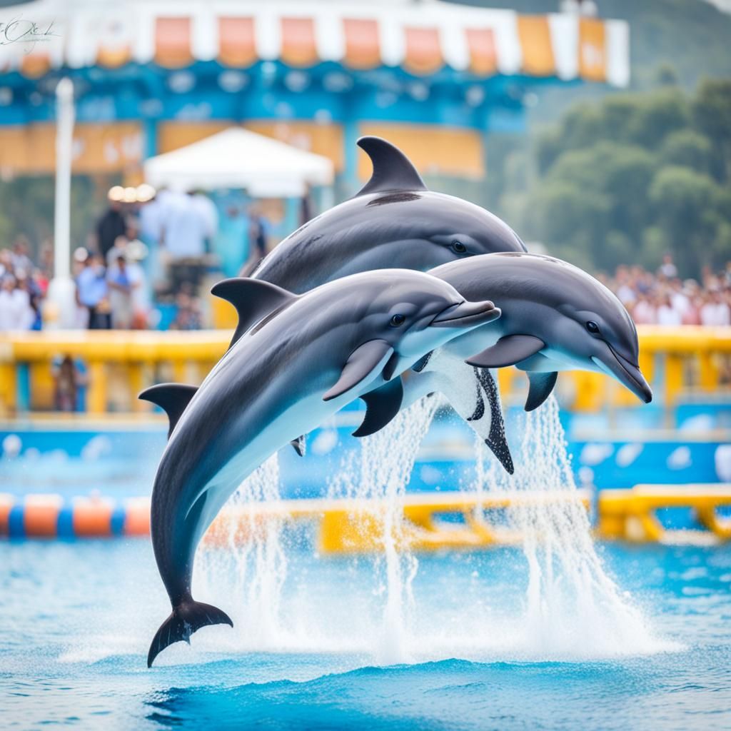 Dolphin Show at Water Park in Bokeh Style