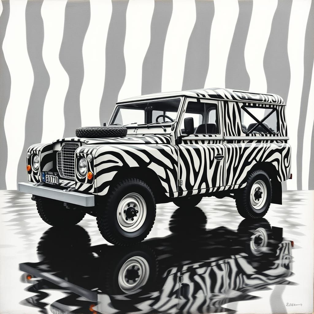 A zebra-striped Land Rover Series I  by @axelb