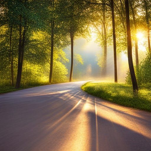 paved street in a woods