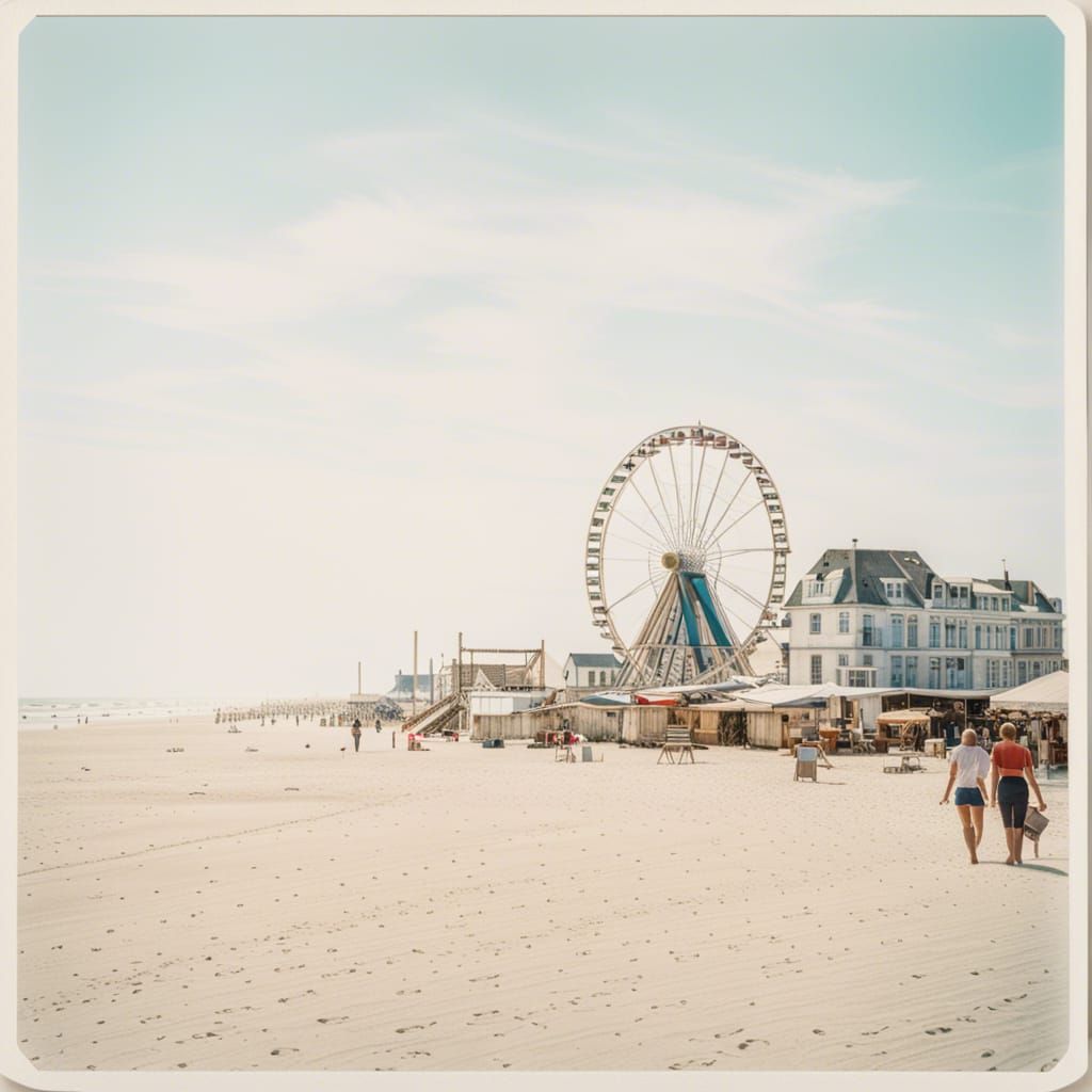 "a summer day in Berck plage with the Ferris Wheel in the ba...