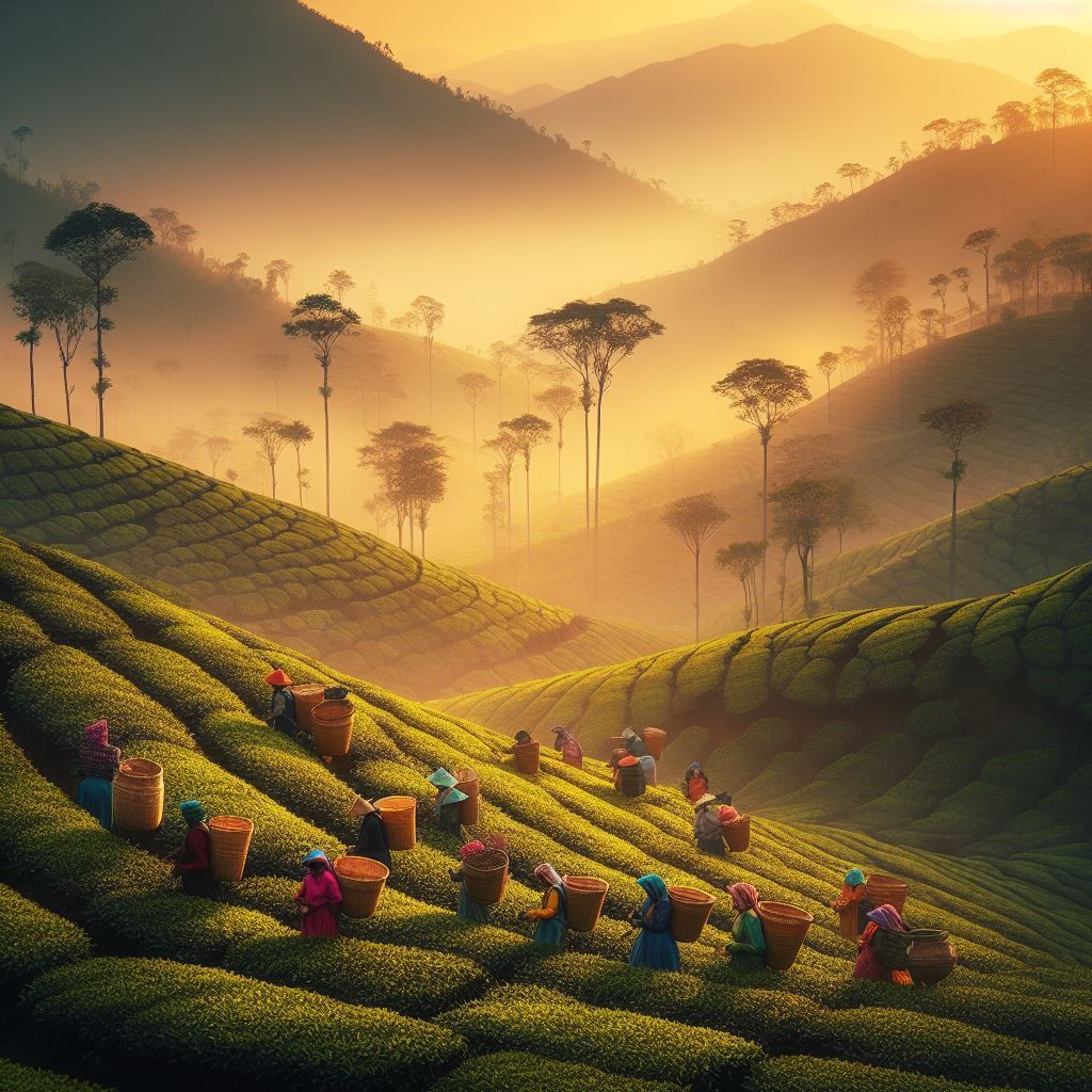 Tea leaf harvesters, Sri Lanka - AI Generated Artwork - NightCafe Creator