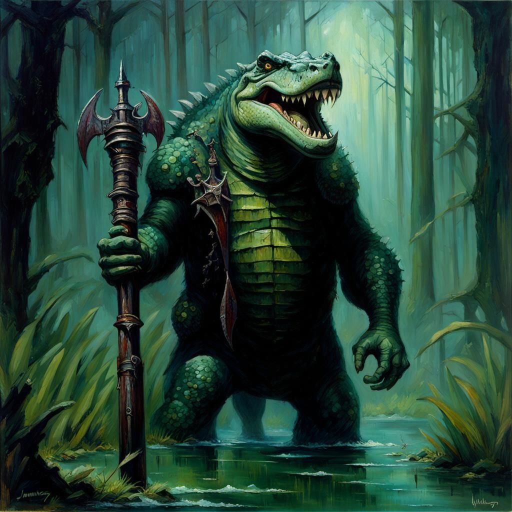 Dark Fantasy Werecrocodile in Gothic Swamp