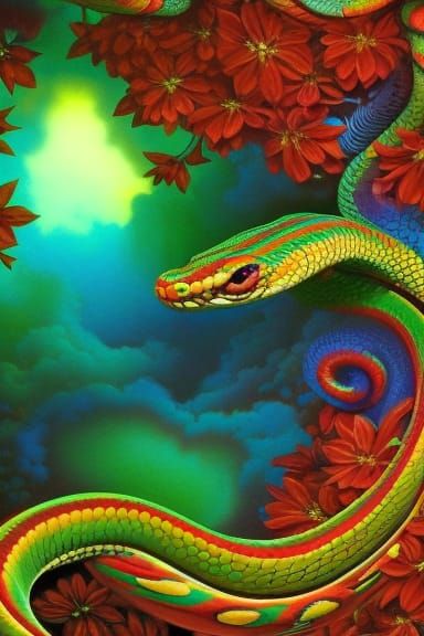 Snake 'n Flowers - AI Generated Artwork - NightCafe Creator