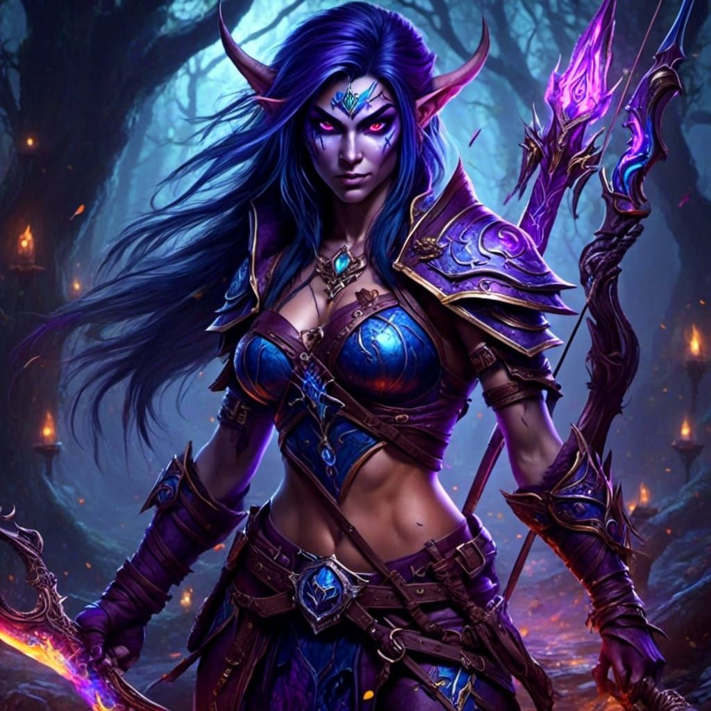 Void Elf Havoc Demon Hunter AI Generated Artwork NightCafe Creator artstation-blood-elf-demon-hunter