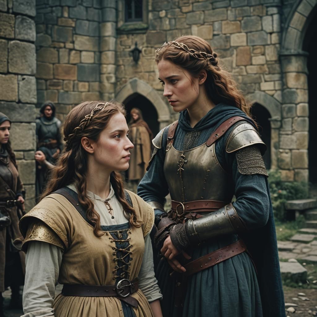 Dramatic Medieval Scene of Two Women