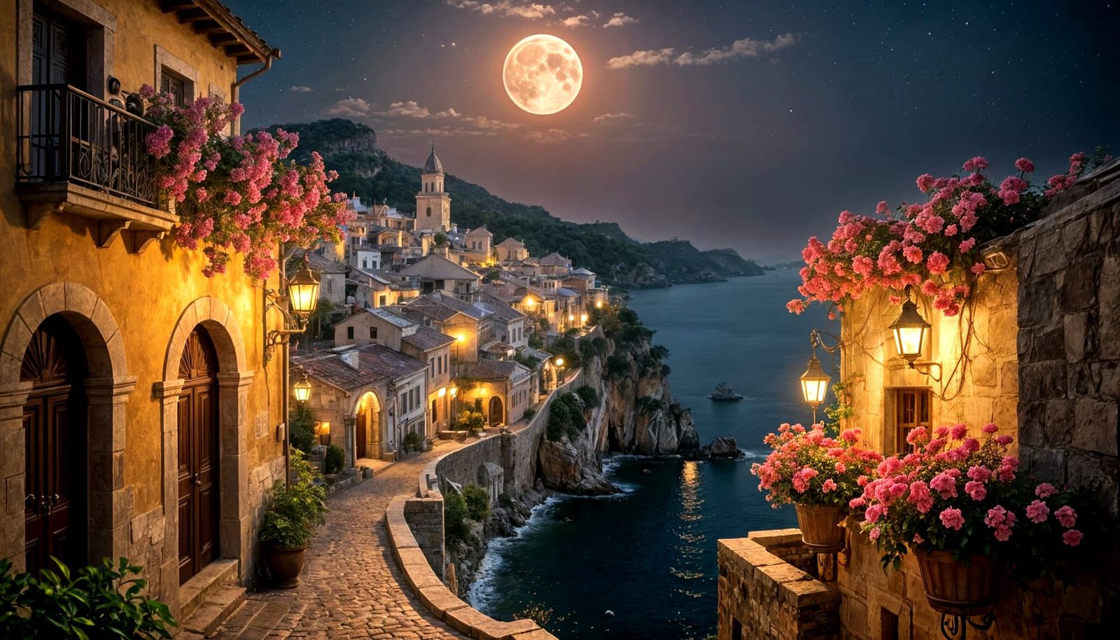 Coastal City at full moon  by @John P