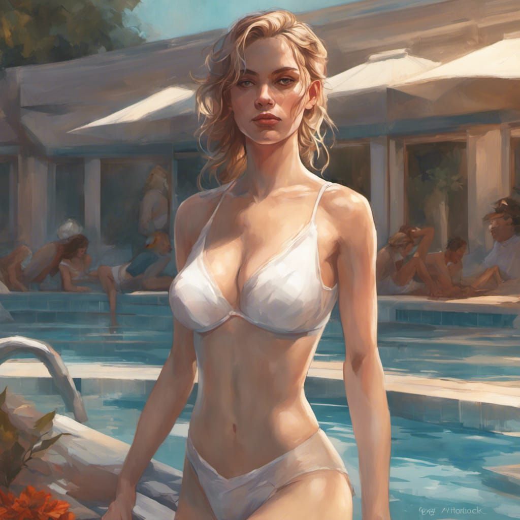Woman in White Panties in the Pool