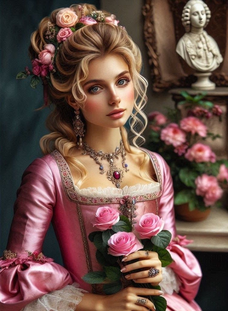 Венецианка в розовом шелке с розами 2