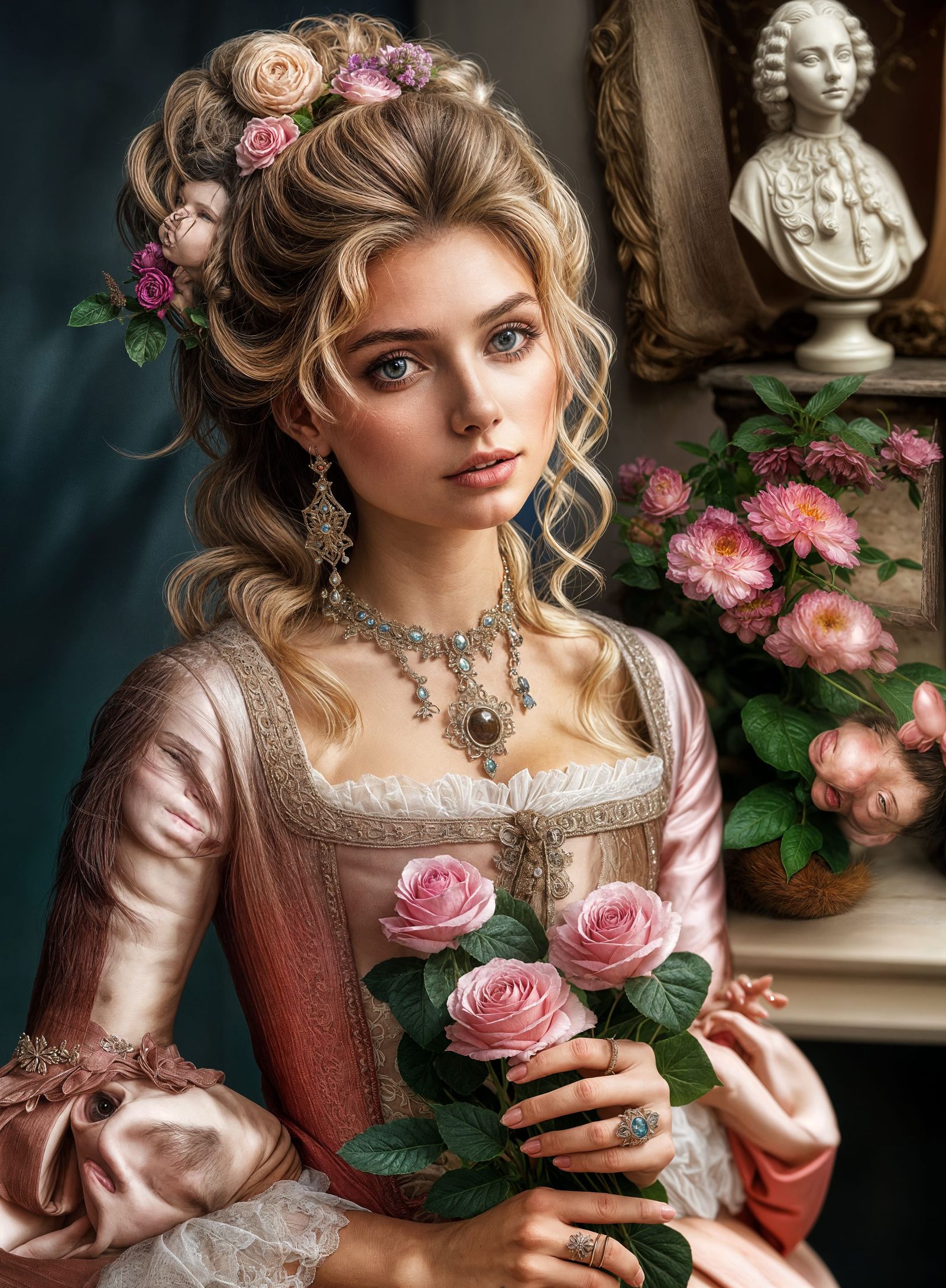 Венецианка в розовом шелке с розами 2