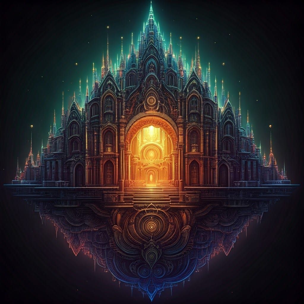 Ethereal Cityscape in Sacred Geometry Style