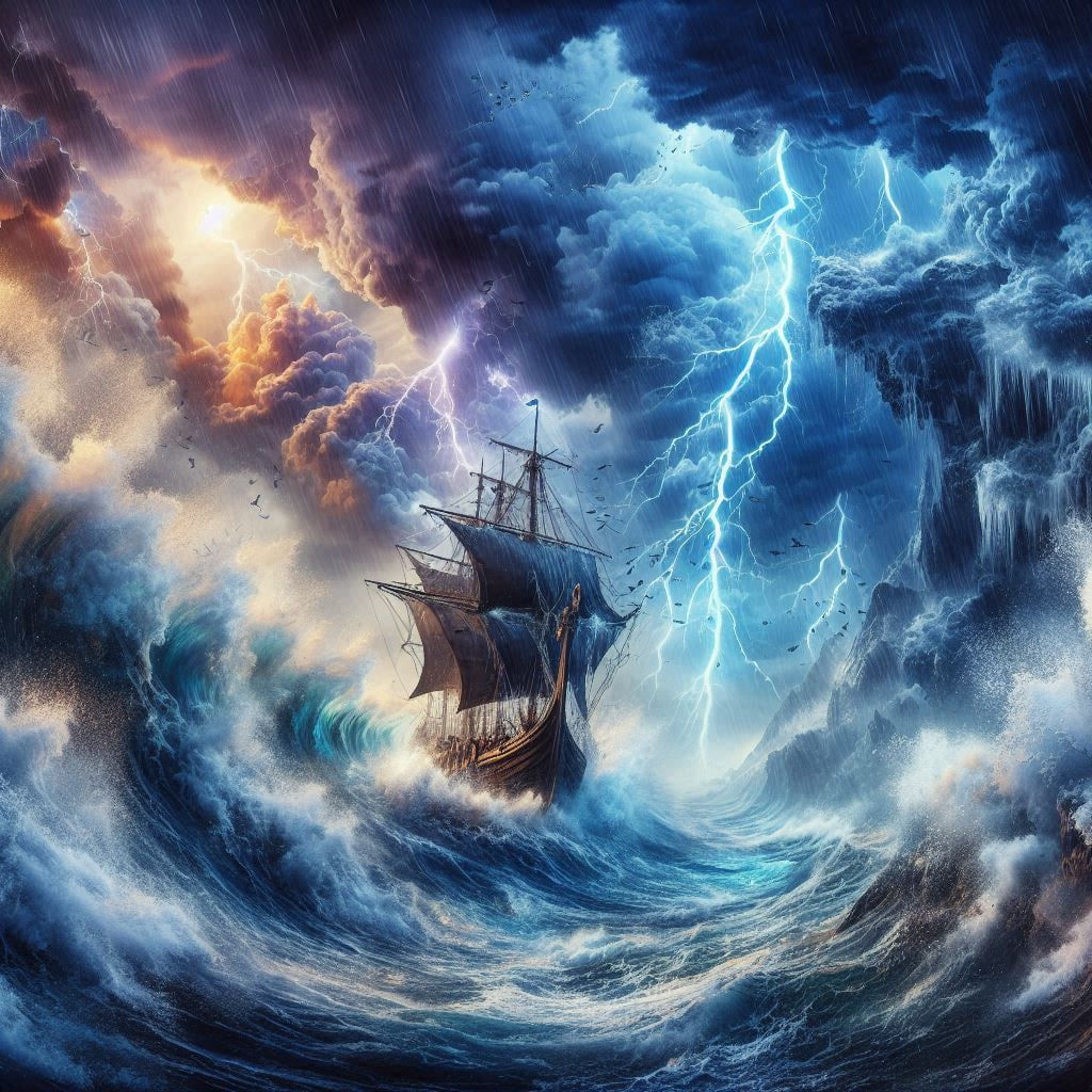 Violent thunderstorm at sea