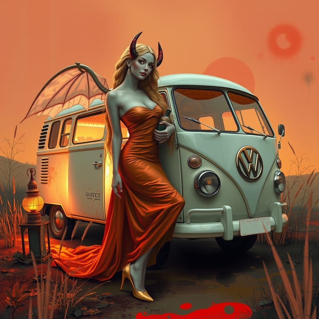 vw bus, canvas art, abstract art printing, in the style of b...