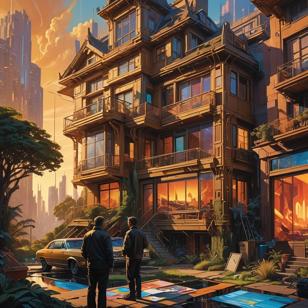 Artist Painting Grandiose House in Studio, Fantasy Concept A...