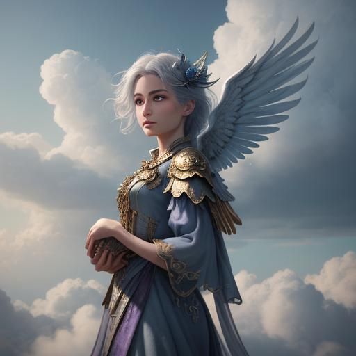 Winged Baby Flies in Sky: Fantasy Concept Art