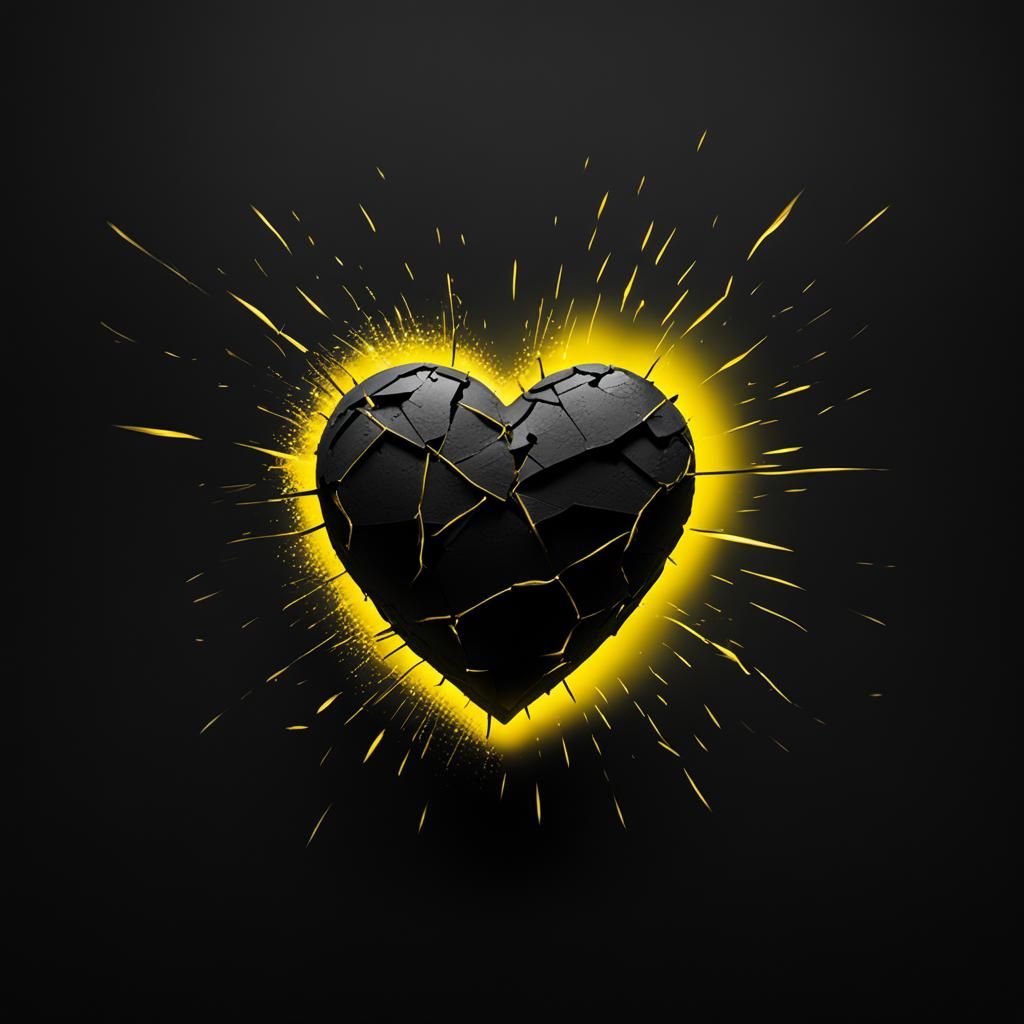 A heart that is broken trough the middle, background black w...